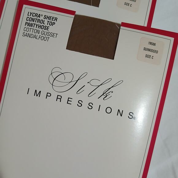 Box of 4 NEW Silk Impressions Sunkissed  sz C Lycra Sheer Control Top Pantyhose - Picture 2 of 4